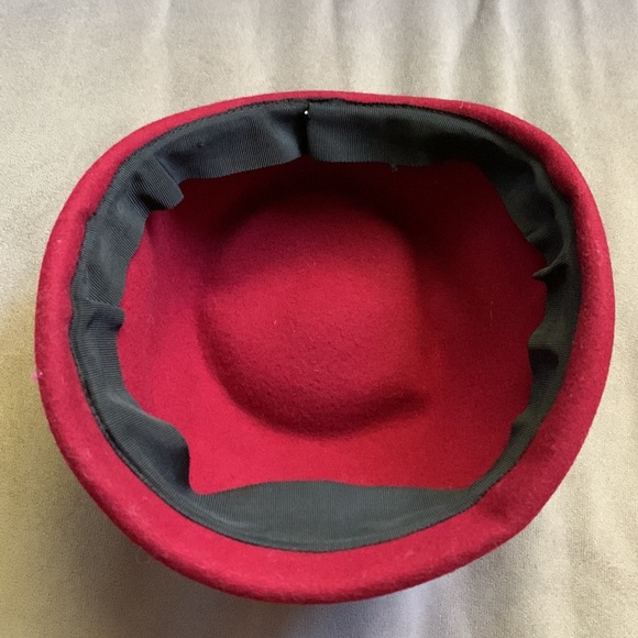 Vintage Burgundy Red Wool Hat with Bow and Rhinestones - Picture 3 of 5